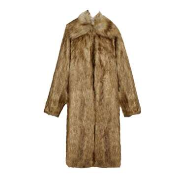 Lisa Colly Men's Fluffy Faux Fur Coat Winter Long Jacket Overcoat Parka Outwear (Light camel,3X-Large)