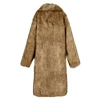 Lisa Colly Men's Fluffy Faux Fur Coat Winter Long Jacket Overcoat Parka Outwear (Light camel,3X-Large)