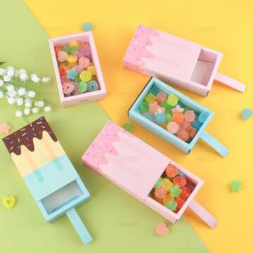 AUEAR, 12 Pack Gift Boxes Popsicle Shape Ice Cream Party Favor Box Mini Cartoon Candy Folding Paper for Decorations