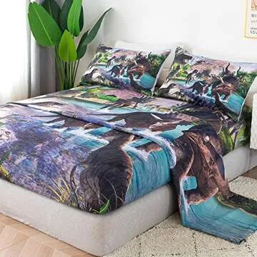 ADASMILE A & S Dinosaur Sheet Full Size for Boys Jurassic Dino Bed Sheets for Kids Teens Animal Patt...