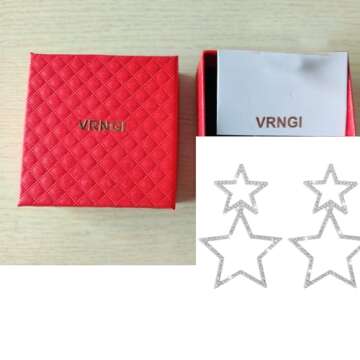 VRNGI Star Earrings for Women Dangling Silver Star Earrings Dangle Rhinestone Star Earrings Sparkle Star Drop Earrings Big Star Dangle Earrings Star Jewelry Silver Dangle Earrings for Women