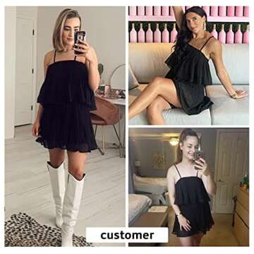 EXLURA Womens 2025 Summer Romper Dress Spaghetti Strap Pleated Fashion Short Jumpsuit Outfits