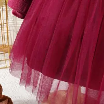 Toddler Kids Fall Winter Clothes: Baby Girls Princess Tulle Tutu Dress Long Sleeve Square Neck Smocked Pageant Wedding Christmas Birthday Party Holiday Photo Shoot Dress Red 18-24 Months