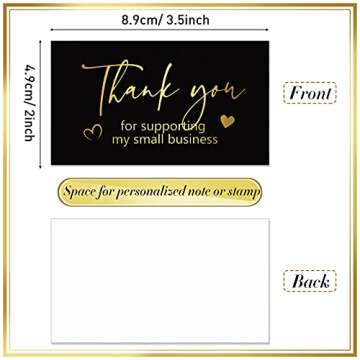 180 Black Gold Thank You for Supporting My Small Business Cards Small Thank You for Your Order Greet...