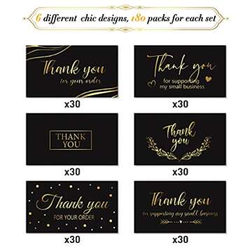 180 Black Gold Thank You Cards for Small Business