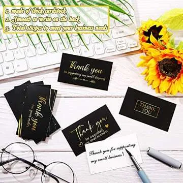 180 Black Gold Thank You Cards for Small Business