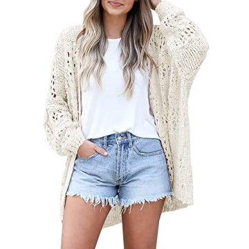 Womens Crochet Cardigan Kimono Boho Long Sleeve Lightweight Soft Oversized Open Front Knitted Sweate...