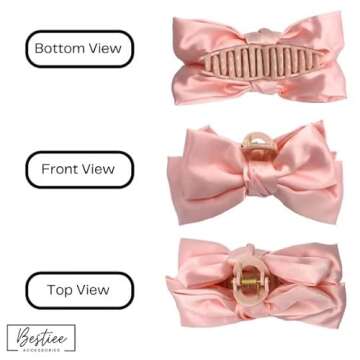 Bestiee Accessories 4-pack Hair Clip, Satin Bow Claw Clips for Women, 5.5x2.5x12 inches, Durable, Elegant Design, Great Gift Idea | White, Black, Pink, Blue