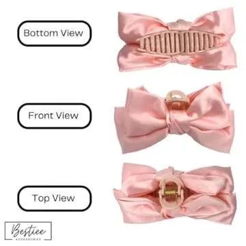 Bestiee Accessories 4-pack Hair Clip, Satin Bow Claw Clips for Women, 5.5x2.5x12 inches, Durable, Elegant Design, Great Gift Idea | White, Black, Pink, Blue