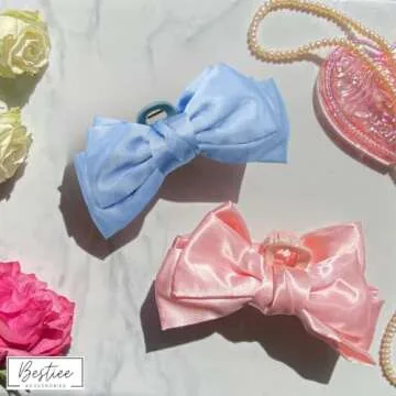 Bestiee Accessories 4-pack Hair Clip, Satin Bow Claw Clips for Women, 5.5x2.5x12 inches, Durable, Elegant Design, Great Gift Idea | White, Black, Pink, Blue