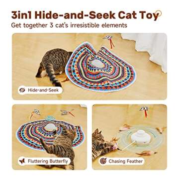 Potaroma Cat Toys Chargeable, 3in1 Hide and Seek, Automatic Interactive Fun, Fluttering Butterfly, M...