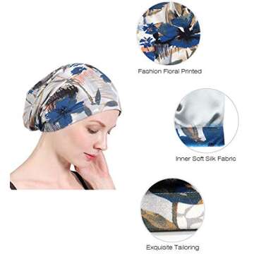 Satin Lined Sleep Night Cap,Satin Bonnet & Slouch Beanie Chemo,Cover Hair Hats Blue,Pink