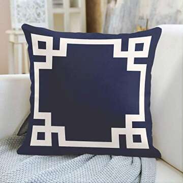Emvency Throw Pillow Cover Cute Preppy Navy Blue Greek White Key Girly Decorative Pillow Case Home D...