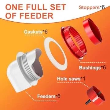 ZenxyHoC Chicken Feeders No Waste, DIY Automatic Poultry Feeder 6 Ports 1 Hole Saw with Covers Gravity Feed Kit for Buckets Barrels Bins Troughs