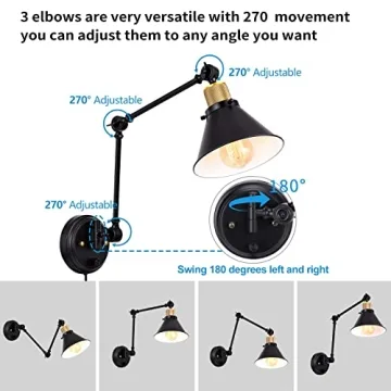 Dimmable Swing Arm Wall Sconce with 6FT Cord