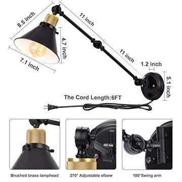 Dimmable Swing Arm Wall Sconce with 6FT Cord