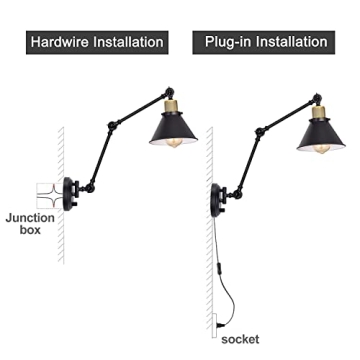 Dimmable Swing Arm Wall Sconce with 6FT Cord