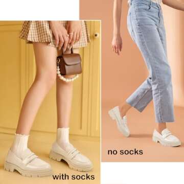 JENN ARDOR Women's Chunky Loafers Slip On Lug Sole Penny Loafer Comfort Casual Round Toe Mid Heels P...