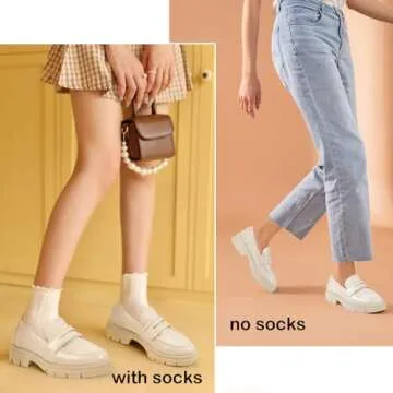 JENN ARDOR Women's Chunky Loafers Slip On Lug Sole Penny Loafer Comfort Casual Round Toe Mid Heels P...