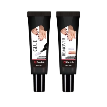 Curvlife Newly Upgraded Quick Drying 10g Semi Solid Nail Glue with 10ml Remover for Press On Nails T...
