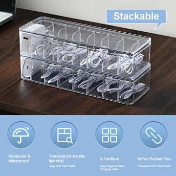 Wiwaplex Cable Organizer Storage Box Plastic Cable Cord Management Box Power Cord Organizer Case wit...