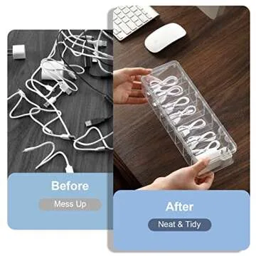 Wiwaplex Cable Organizer Storage Box Plastic Cable Cord Management Box Power Cord Organizer Case with 10Pcs Rubber Ties for Office, Home, Desk Accessories Storage Stationery Supplies