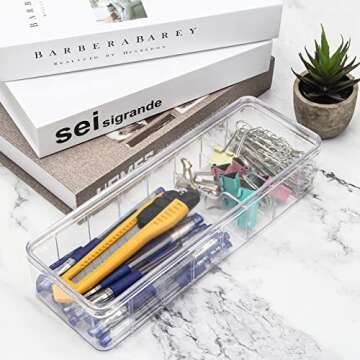 Wiwaplex Cable Organizer Storage Box Plastic Cable Cord Management Box Power Cord Organizer Case with 10Pcs Rubber Ties for Office, Home, Desk Accessories Storage Stationery Supplies