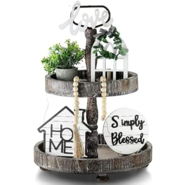 Fall Tiered Tray Decor 10 Pieces Farmhouse Decor for Tiered Tray, White Exquisite Relief Design Sign...