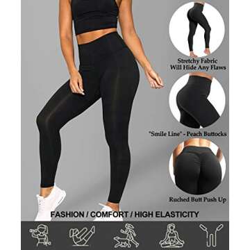 AIMILIA Women's High Waisted Butt Lifting Leggings Ruched Butt Seamless Booty Yoga Pants Tummy Control Sport Tights Black