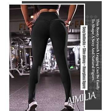 AIMILIA Women's High Waisted Butt Lifting Leggings Ruched Butt Seamless Booty Yoga Pants Tummy Control Sport Tights Black