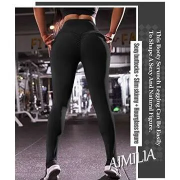 AIMILIA Women's High Waisted Butt Lifting Leggings Ruched Butt Seamless Booty Yoga Pants Tummy Control Sport Tights Black