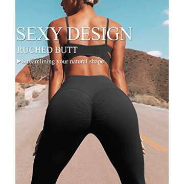 AIMILIA Women's High Waisted Butt Lifting Leggings Ruched Butt Seamless Booty Yoga Pants Tummy Control Sport Tights Black