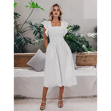 Elegant Summer Midi Smocked Dress with Pockets