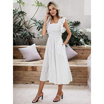 Elegant Summer Midi Smocked Dress with Pockets