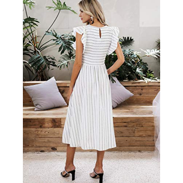 Elegant Summer Midi Smocked Dress with Pockets