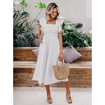 Elegant Summer Midi Smocked Dress with Pockets