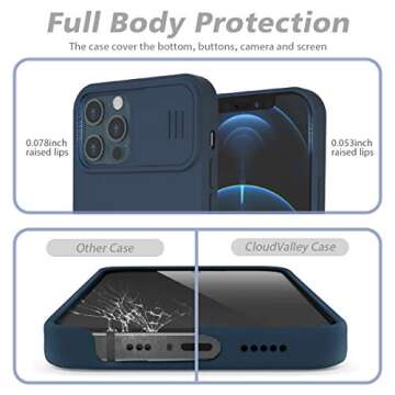 CloudValley for iPhone 12 Pro Max Silicone Case with Slide Camera Cover, Soft Liquid Silicone Camera Protection Case, Rubber Full Body Protective Anti-Scratch Bumper Case, (Blue)