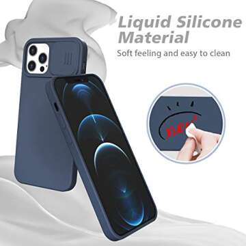 CloudValley for iPhone 12 Pro Max Silicone Case with Slide Camera Cover, Soft Liquid Silicone Camera Protection Case, Rubber Full Body Protective Anti-Scratch Bumper Case, (Blue)