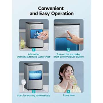 HiCOZY Nugget Ice Maker 55LB Daily Output Self-Cleaning