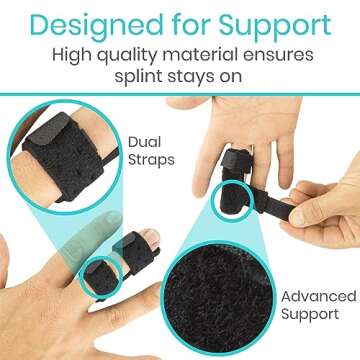 Vive Finger Splint (2 Pack) - Universal Finger Straightener - Broken and Trigger Finger Splints - Finger Brace for Arthritis pain and Support - Sprain Relief for Middle, Index, Ring, Pinky Fingers (Black)
