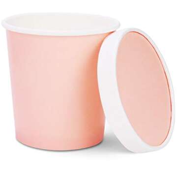 Glowcoast Ice Cream Containers with Lids - 16 oz Pint Disposable Ice Cream Storage Container for Homemade Icecream. Freezer-Safe Tub with Lid Protect Frozen Desserts Like Yoghurt (Peach, 25)