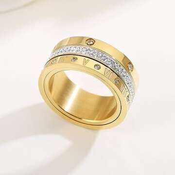 Anxiety Fidget Ring Love Friendship Gold Rings for Women 14K Gold Plated Titanium Steel Dainty Cubic...