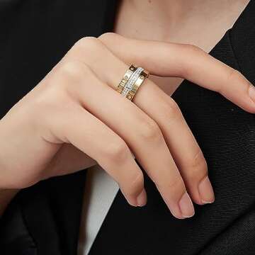 Anxiety Fidget Ring Love Friendship Gold Rings for Women 14K Gold Plated Titanium Steel Dainty Cubic Zirconia Rings Stacking Bands 3 In 1 Spinner Rings for Men Valentines Day Mother's Day Christmas Day Best Gifts