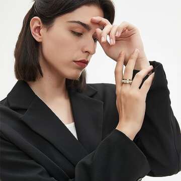 Anxiety Fidget Ring Love Friendship Gold Rings for Women 14K Gold Plated Titanium Steel Dainty Cubic Zirconia Rings Stacking Bands 3 In 1 Spinner Rings for Men Valentines Day Mother's Day Christmas Day Best Gifts