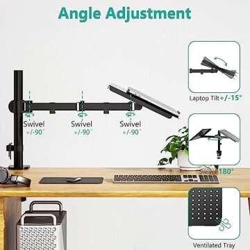 WALI Laptop Tray Desk Mount for 1 Laptop Notebook up to 17 inch, Fully Adjustable, 22 lbs Capacity with Vented Cooling Platform Stand (M00LP)