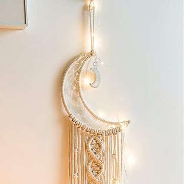 Boho Macrame Moon Dream Catcher for Girls Room
