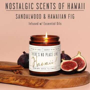 Hawaii Gifts and Decor - 'There's No Place Like Hawaii' Candle with Tropical Fig & Sandalwood, 9oz, ...