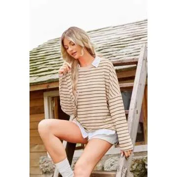 BZB Womens Oversized Striped Long Sleeve Shirt - 2024