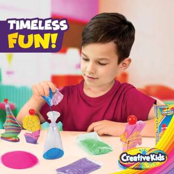 Creative Kids Sand Art Activity Kit for Kids-10 Sand Art Bottles &10 Colored Cool Sand Bags+Glitter Sand-Create Your Own Sand Art-DIY Arts & Crafts Gifts for Kids Boys Girls Age 6+ Packaging May Vary