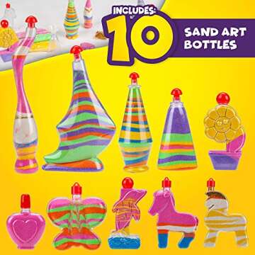 Creative Kids Sand Art Activity Kit for Kids-10 Sand Art Bottles &10 Colored Cool Sand Bags+Glitter Sand-Create Your Own Sand Art-DIY Arts & Crafts Gifts for Kids Boys Girls Age 6+ Packaging May Vary